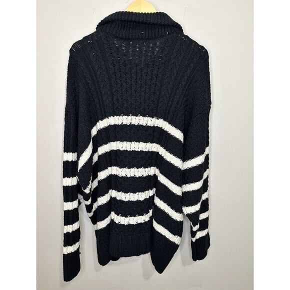 La Ligne x Target Sweater Black Quarter Zip Striped Cable Knit Size 4X NEW - Picture 5 of 5